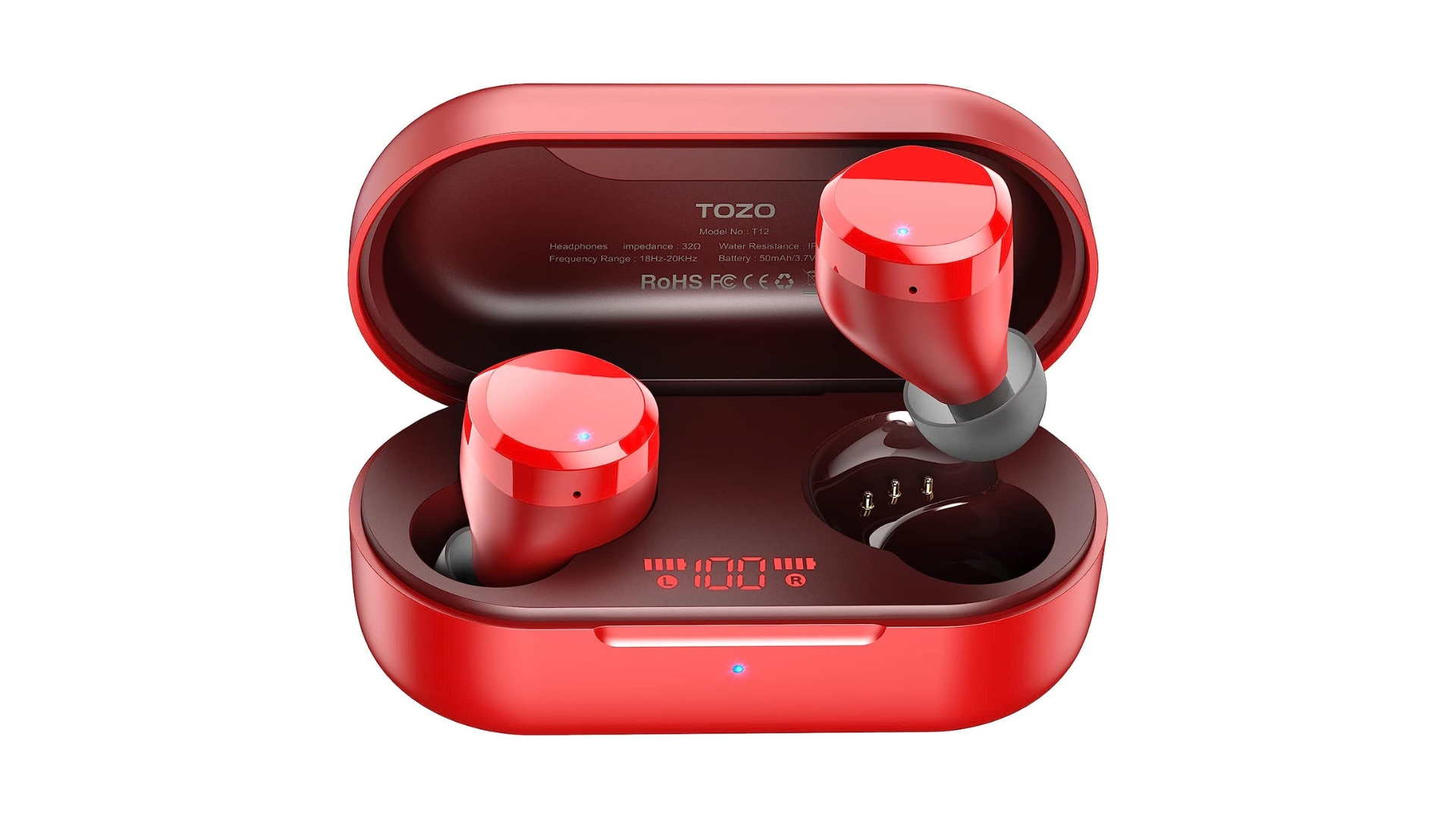 TOZO T12 Wireless Earbuds,Bluetooth 5.3 Version,OrigX Acoustic,IPX8  Waterproof - Red